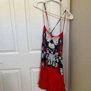 Free People Red and Blue Floral Midi Dress